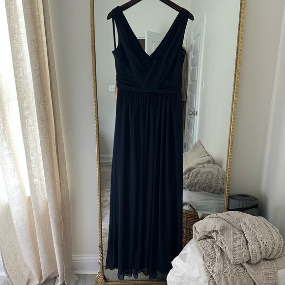 Dessy Collection Shirred Chiffon Gown Midnight Blue Style# 2894** - Picture 3 of 7